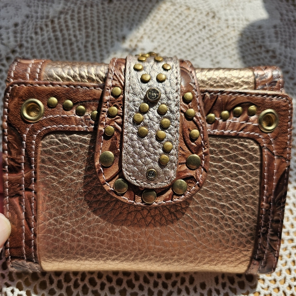 Charm And Luck Folded Wallet Studded Rose Tone Leather